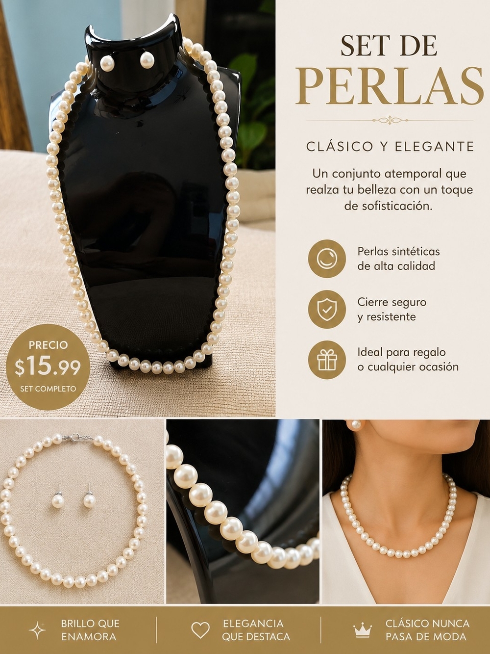 Classic Pearl Necklace and Earrings Set - Ivory Pearls